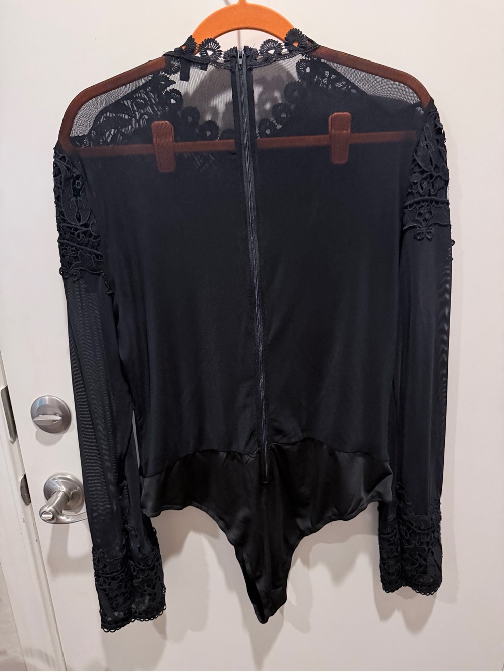 Fashion Nova Black Lace-Trim Sheer Long Sleeve Bodysuit - Picture 2 of 4